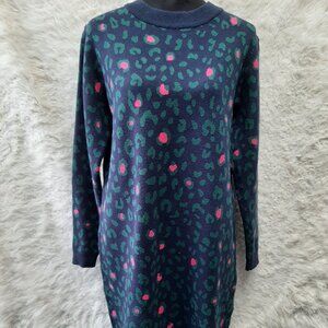 Sugarhill Brighton Women's Navy Green Pink Leopard Axelle Knit Dress US 8